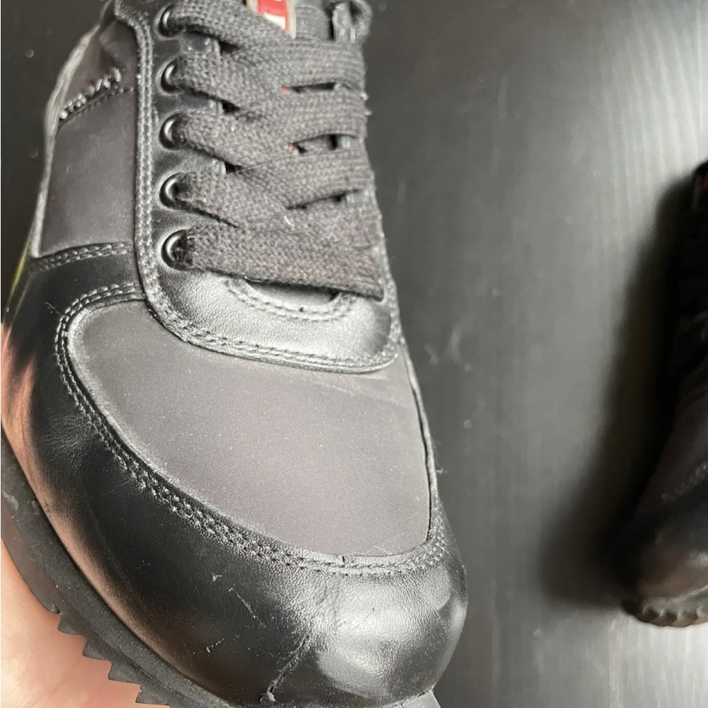 PRADA BLACK SHOES SNEAKERS UK 6 LEATHER NYLON MENS US 7 - Picture 6 of 10